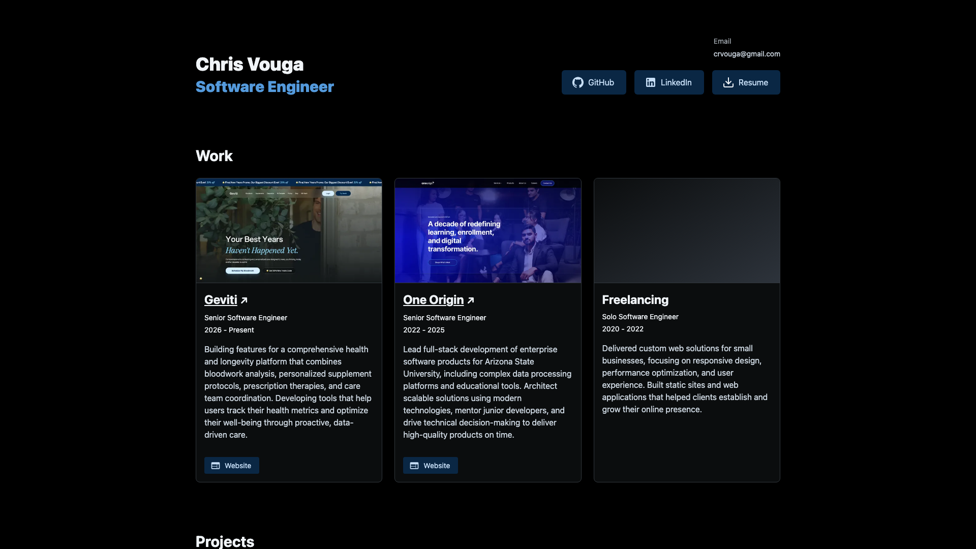 Chris Vouga - Software Engineer portfolio website screenshot